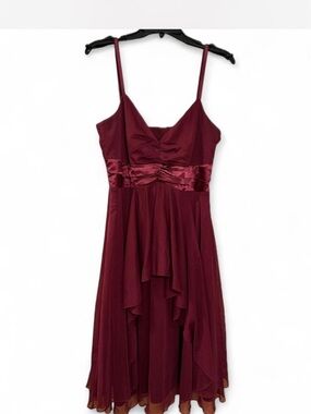 VENUS Wine Red High-Low Spaghetti Strap Dress